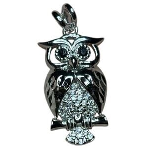 NEW 925 STERLING SILVER OWL Pendant FOR NECKLACE black Onyx Eyes
